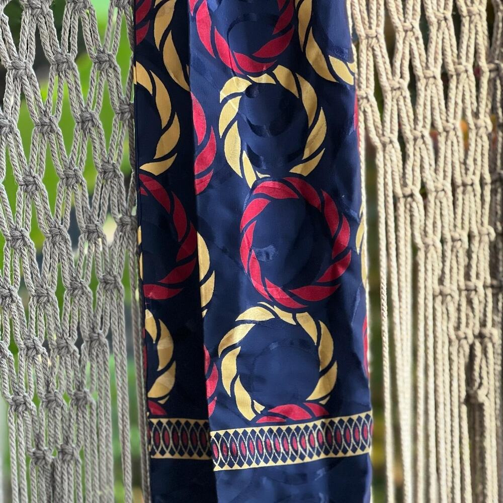 Scarf Navy Red Yellow Silky Designer Rare Luxury Vintage Scarf